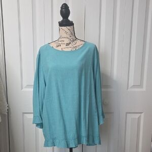 Multiples Turquoise Tunic with Ruffle & Button Detail XL